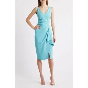Chiara Boni Turquiose Kloty Ruched Midi Dress, Spring Wedding Guest, IT 46 US 10